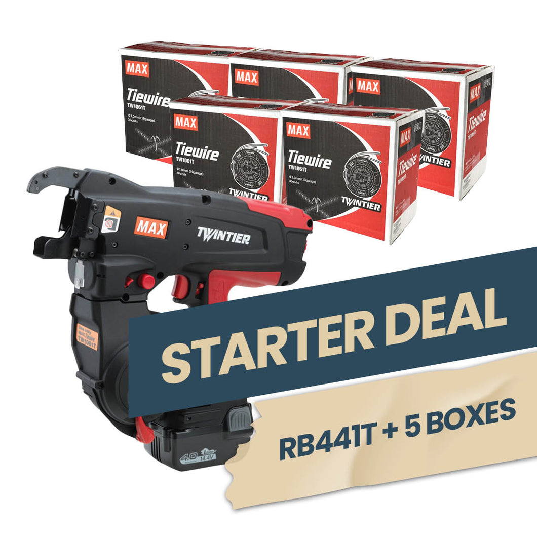 MAX Starter Deal (RB441T Rebar Tying Tool + 5 Boxes of Tie Wire)