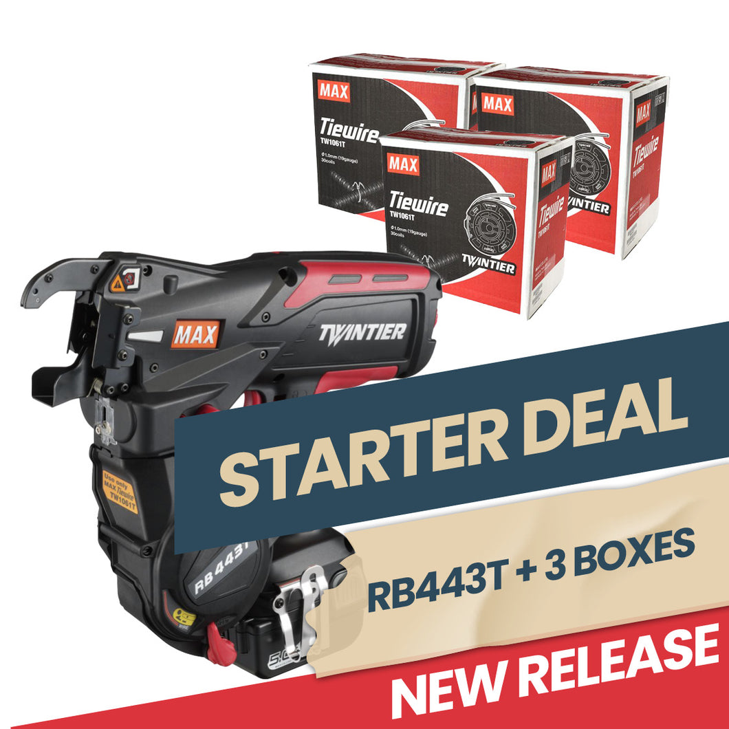 MAX Starter Deal (RB443T Rebar Tying Tool + 3 Boxes of Tie Wire)