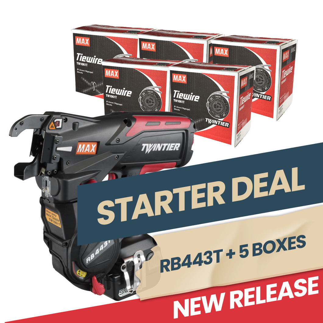 MAX Starter Deal (RB443T Rebar Tying Tool + 5 Boxes of Tie Wire)