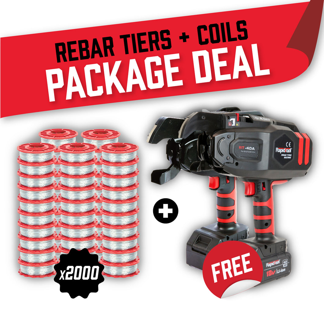 Rapid Tool Package Deal FREE 1x RT-40A 40mm + 1x RT-60A 60mm Rebar Tiers + 2,000 Coils