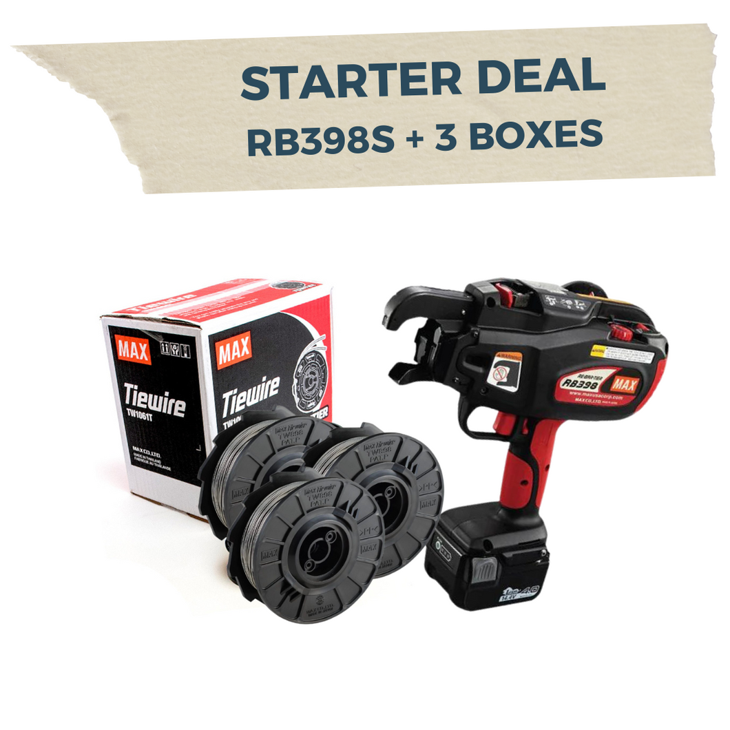 MAX Starter Deal (RB398S Rebar Tying Tool + 3 Boxes of Tie Wire)