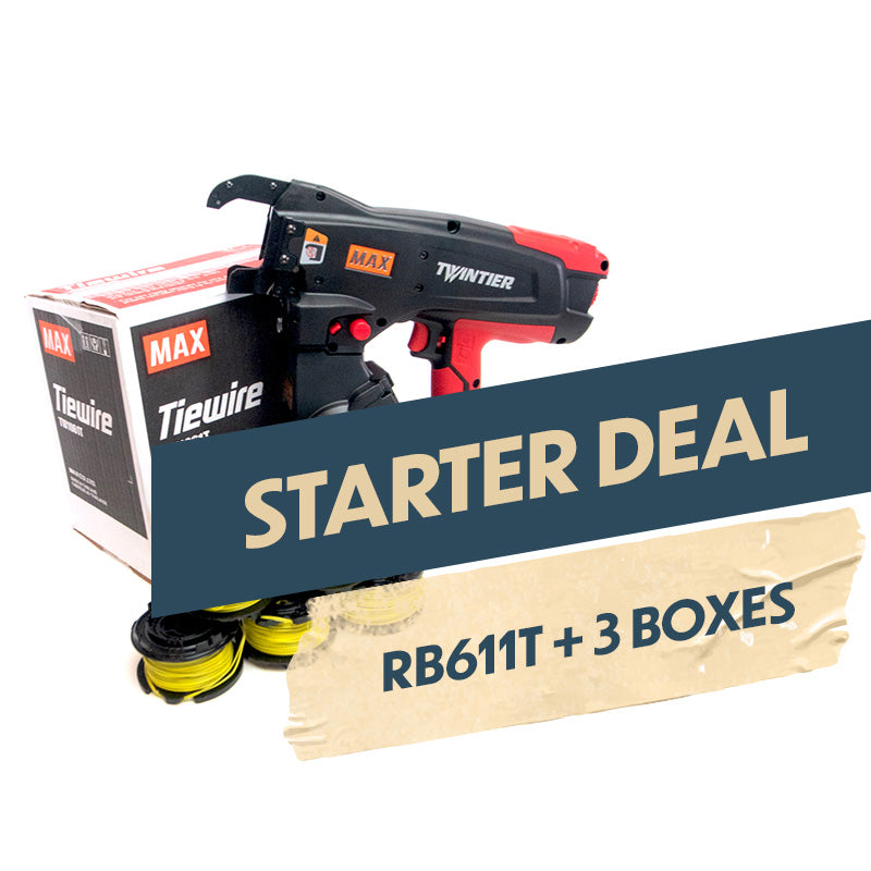 MAX Starter Deal (RB611T Rebar Tying Tool + 3 Boxes of Tie Wire)